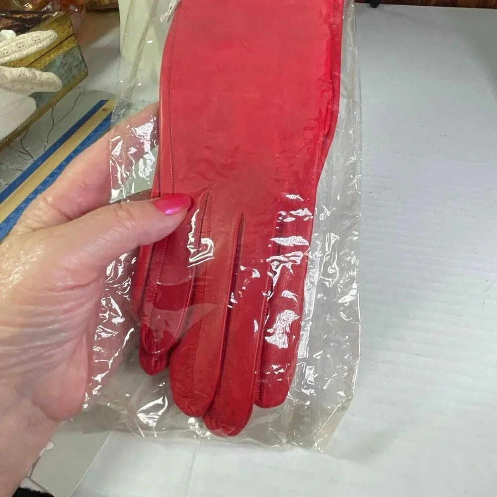 VTG Red leather gloves Madrid Manuel Pascual Moran glove maker